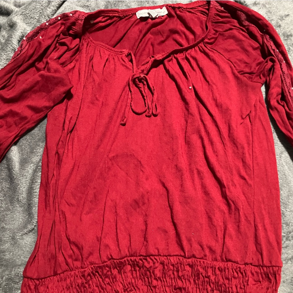 Long sleeve off the shoulder red top